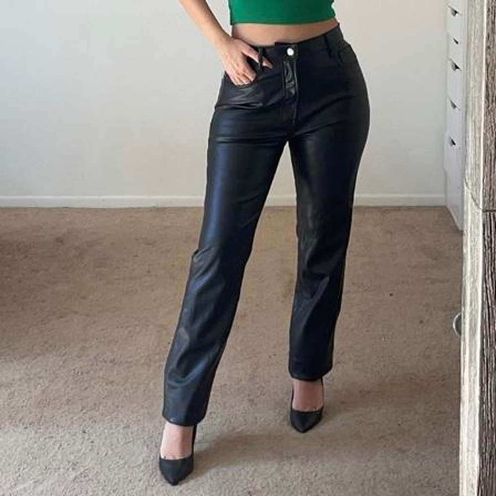 7 for all man kind black leather pants